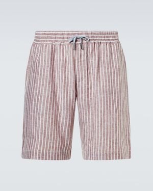 Fedeli Alfa Striped Linen Bermuda Shorts - Natural