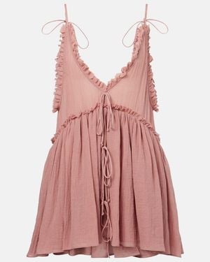 The Attico Ruffled Cotton Gauze Minidress - Pink