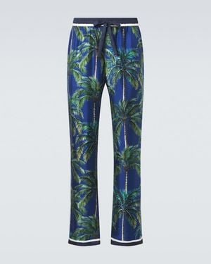 Dolce & Gabbana Printed Silk Twill Straight Trousers - Blue