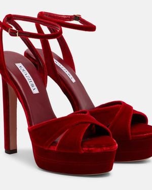 Aquazzura Divine 130 Velvet Platform Sandals - Red