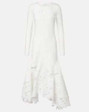 Oscar de la Renta Lace-Trimmed Asymmetric Midi Dress - White