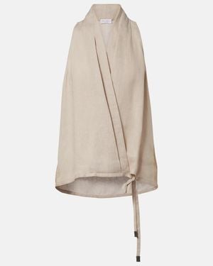 Brunello Cucinelli Monili Halterneck Linen Wrap Top - Natural