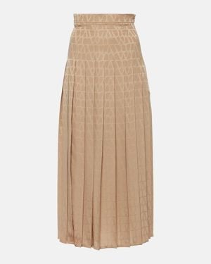 Valentino Toile Iconographe Pleated Silk Midi Skirt - Natural
