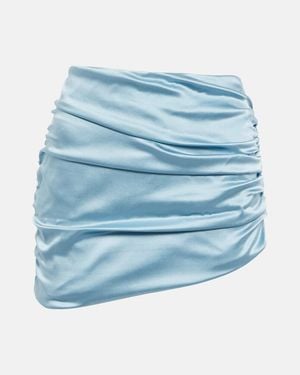 Alessandra Rich Asymmetric Ruched Satin Miniskirt - Blue
