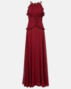 Elie Saab Ruffled Silk Georgette Gown - Red