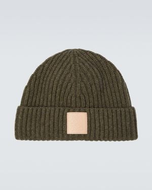 Loewe Logo Ribbed-Knit Cashmere Beanie - Green