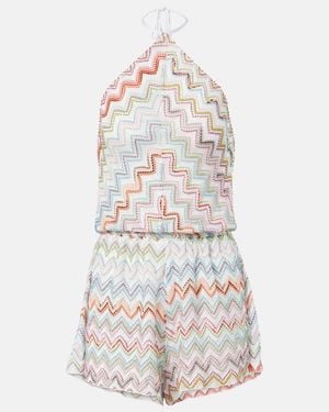 Missoni Zigzag Crochet Romper - White