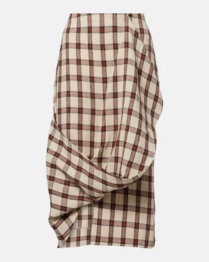 Rohe Checked Linen Midi Skirt - Natural