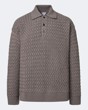 Bottega Veneta Intrecciato Wool Polo Jumper - Grey