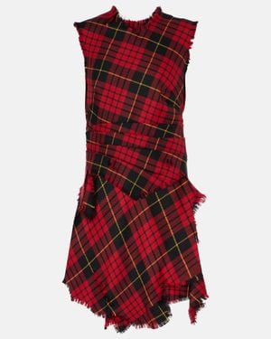 McQueen Distressed Tartan Wool Minidress - Red