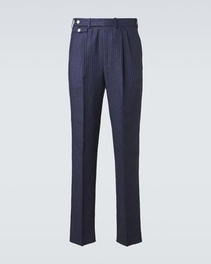 dunhill Pantalones Tapered De Lino A Rayas - Azul