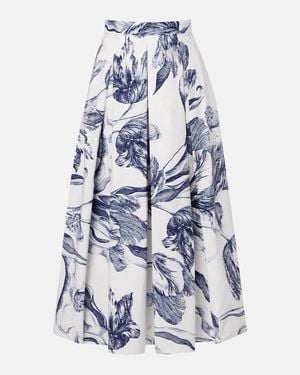 Erdem Floral Cotton Poplin Midi Skirt - Blue