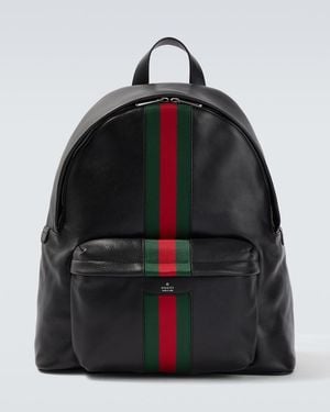 Gucci Mochila De Piel Con Web - Negro