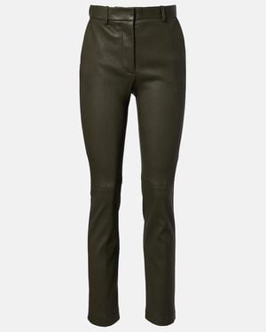 JOSEPH Leather Slim Trousers - Green