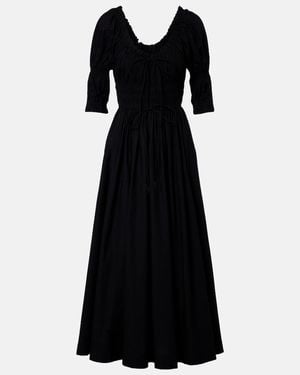 Doen Shirred Cotton Midi Dress - Black