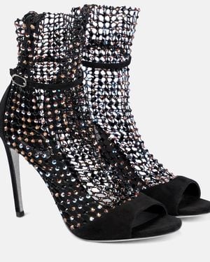 Rene Caovilla Galaxia Crystal-embellished Heeled Suede Sandals - Black