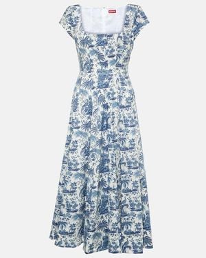 STAUD Wells Floral Cotton Midi Dress - Blue