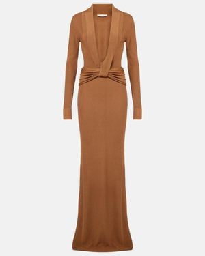 AYA MUSE Aure Gathered Knitted Silk-Blend Gown - Brown