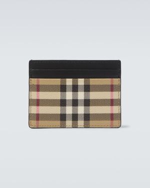 Burberry Tarjetero Con Piel Y Check - Negro