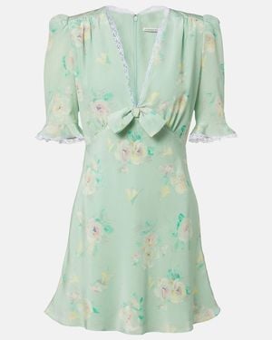 Alessandra Rich Lace-Trimmed Floral Silk Minidress - Green