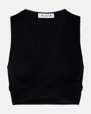 Alaïa Ribbed-Knit Jersey Crop Top - Black