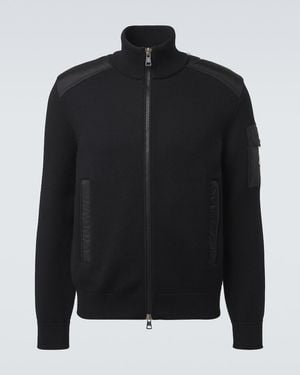 Moncler Cardigan Tricot En Laine Vierge - Noir