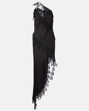Blumarine Asymmetric Lace-Trimmed Midi Dress - Black