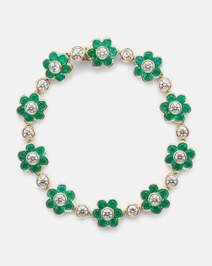 Anita Ko Pulsera Flora De Oro De 18 Ct Con Esmeraldas Y Diamantes - Verde