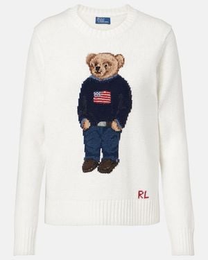Polo Ralph Lauren Polo Bear Intarsia Linen And Cotton Sweater - Blue