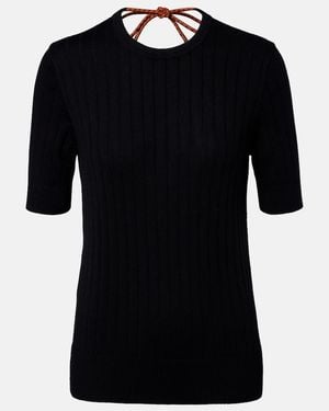 Plan C Ribbed-Knit Cotton Top - Black