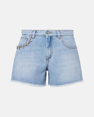 Area Embellished Denim Shorts - Blue