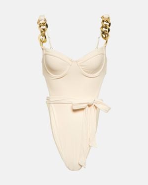 SAME Chain-Detail Faux-Suede Swimsuit - Natural