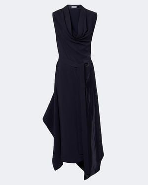 Ferragamo Midikleid Aus Jersey Mit Satin - Blau