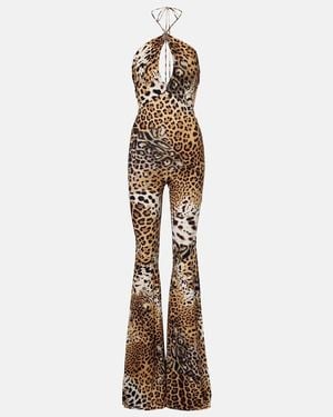 Roberto Cavalli Jaguar-Print Cutout Jersey Jumpsuit - Metallic