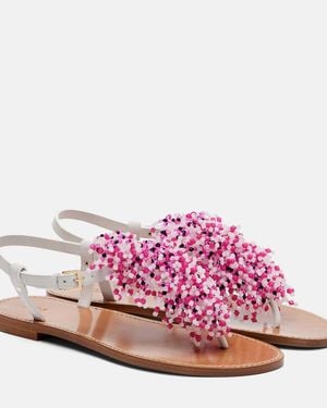 PUCCI Embroidery Beaded Leather Sandals - Pink