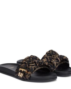 Fendi Pantoletten Ff Vertigo Aus Satin - Schwarz