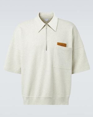 Bottega Veneta Zip-Up Cotton Jersey Polo Shirt - White