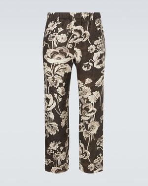 Commas Floral Linen Straight Trousers - Black