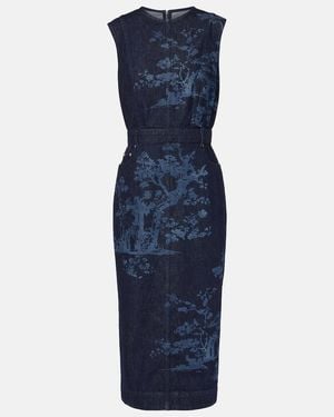 Erdem Printed Cotton Denim Pencil Dress - Blue