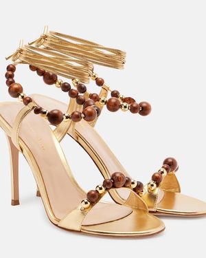 Gianvito Rossi Embellished Metallic Leather Slingback Sandals