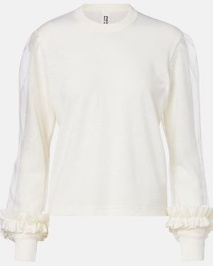 Noir Kei Ninomiya Tulle-Trimmed Wool Jumper - White