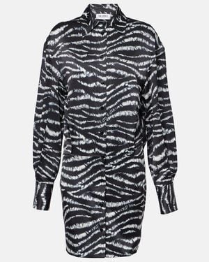 The Attico Silvye Zebra-Print Satin Shirt Dress - Black