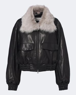 Nour Hammour Shearling-Trimmed Leather Blouson Jacket - Black