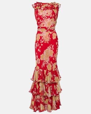 RIXO London Rio Floral Ruffled Gown - Red