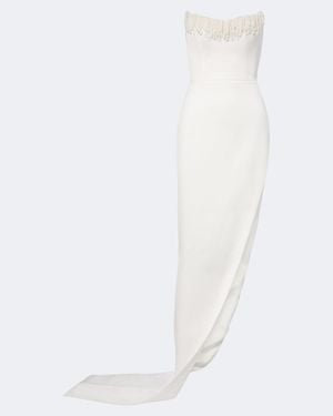 David Koma Vestido De Fiesta Bustier Con Flecos - Blanco