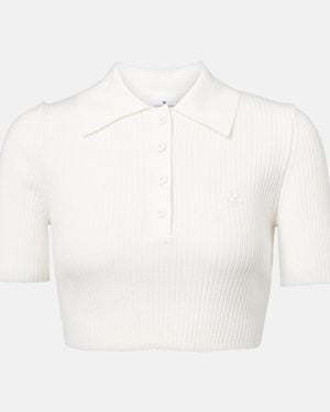 Courreges Cropped Ribbed-Knit Polo Shirt - White