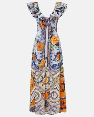 CAMILLA Printed Linen And Silk Maxi Dress - Blue