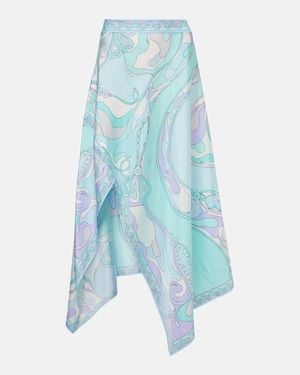 PUCCI Orchidee Asymmetric Silk Twill Maxi Skirt - Blue