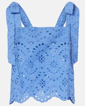 Poupette Noa Broderie Anglaise Cotton Top - Blue