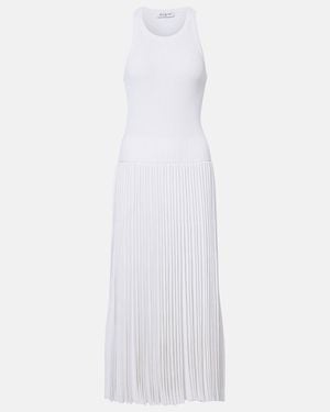 Alaïa Pleated Ribbed-Knit Midi Dress - White